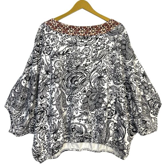Anthropologie Pullover Top Women XL Samia Dolman Puff Sleeve French Terry Floral - Picture 2 of 8